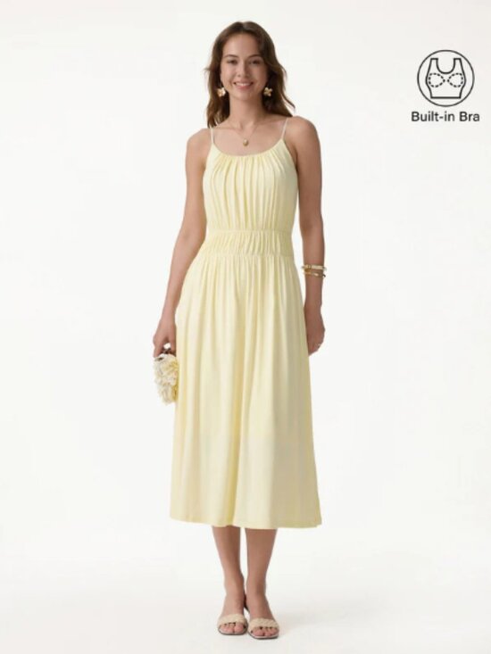 OGL Dresses & Skirts - OGL Vacay Gathered U-Neck Spaghetti Midi Bra Dress with Pockets